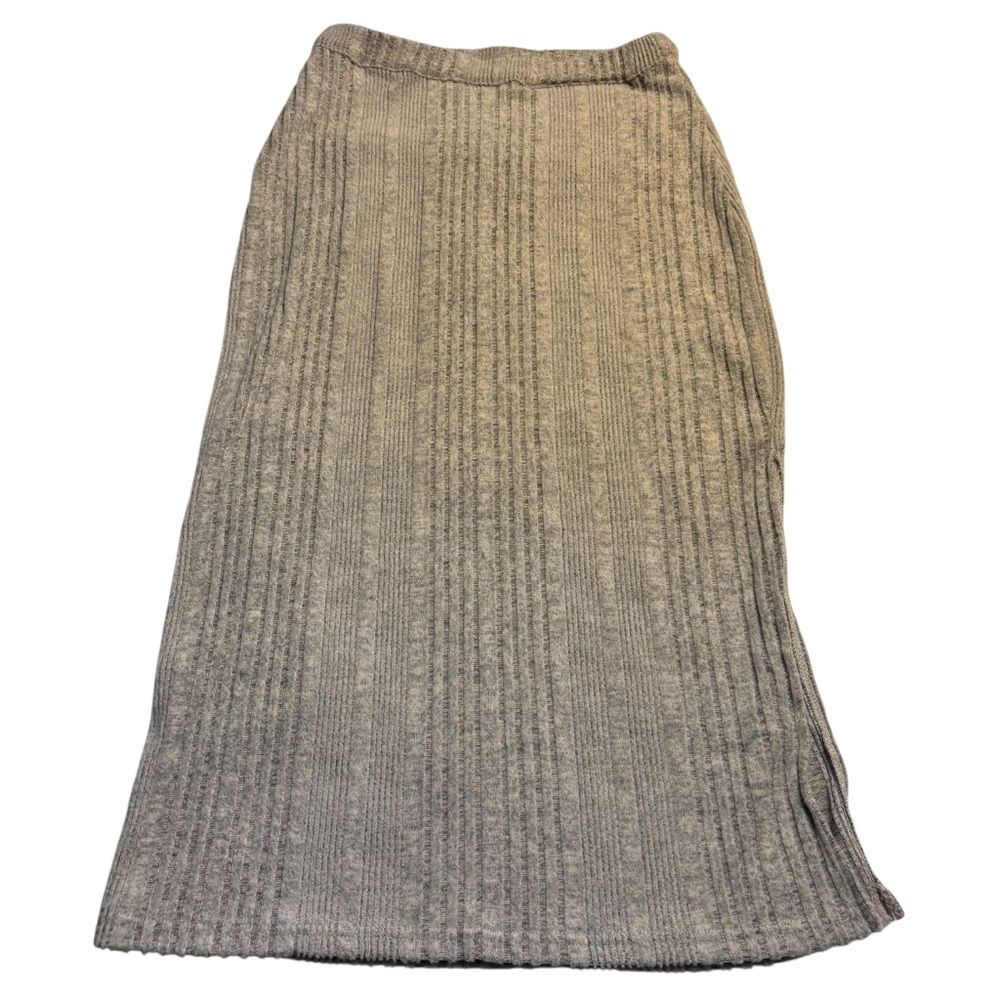 Umgee Skirt Small Taupe Ribbed Knit Maxi Elasticized Waistband Side Slit Boho